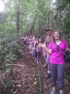 Students on the trip to Costa Rica take time out for a quick photo during a hike in the rain forest.
