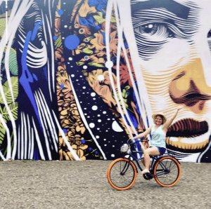 Erica Croft on a rental bicycle on Jaco Beach, Costa Rica.
